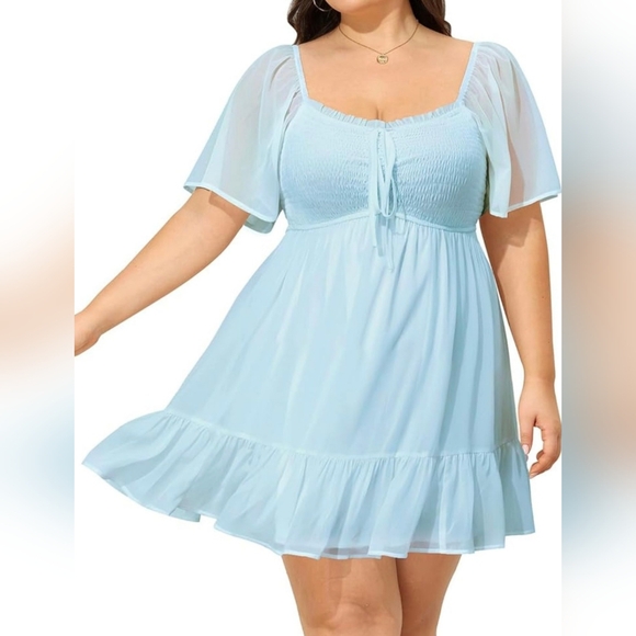 LILLUSORY Women's Flowy Casual Mini Dresses 2024 Summer Smocked V Neck Flutter - Picture 3 of 14